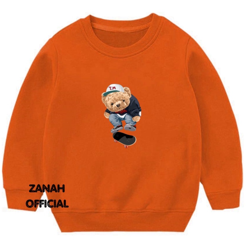 Crewneck Balita Dan Anak Anak 1-5 thn Motif Skateboard Bear Bahan Pleece Korean Style