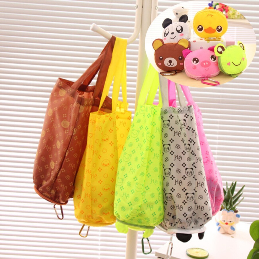 Tas Kantong Belanja Shopping Bag Tote Bag Lipat Panda Brown KUAT Lucu