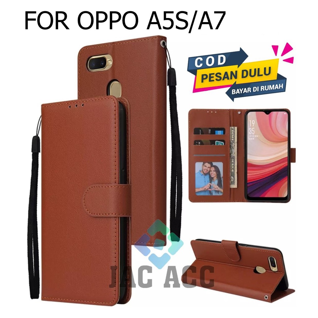 DOMPET HP UNTUK OPPO A5S/A7 LEATHER FLIP CASE OPPO A5S/A7