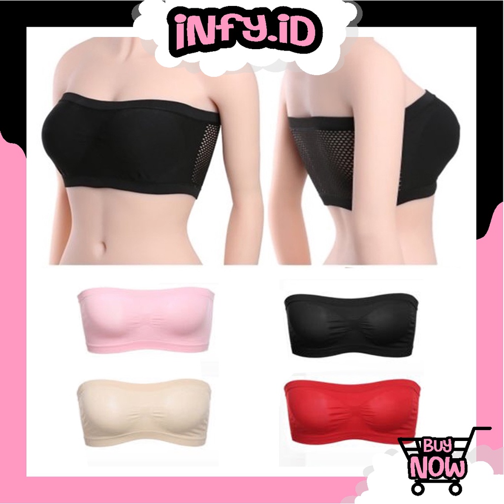 INFY - B027 Bra Crop Top Simple Tanpa Busa Bra Wanita Kemben Seksi Backless Tanpa Tali Motif Jala Belakang