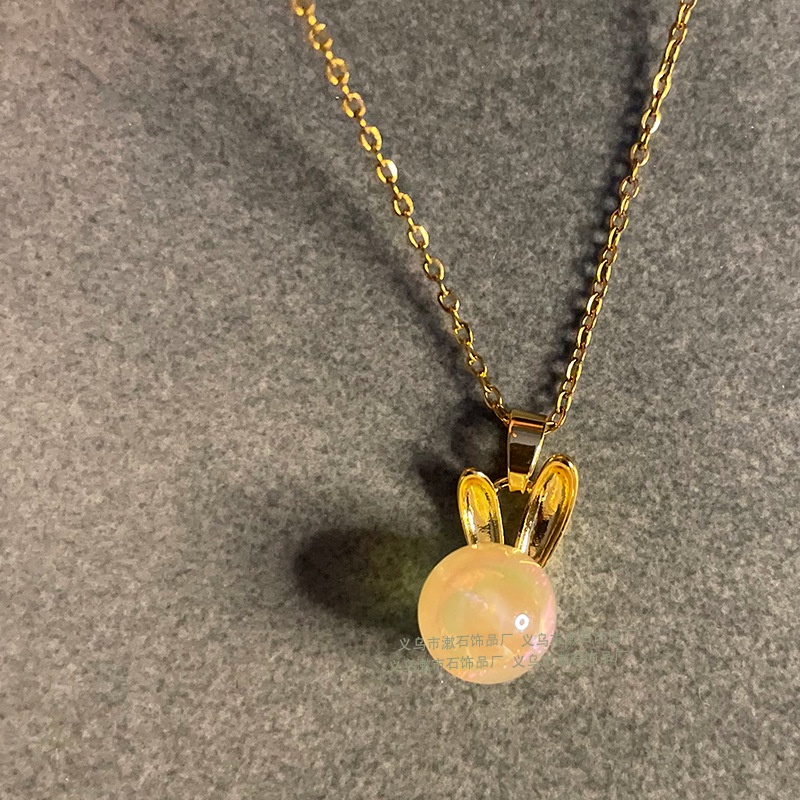 Kalung Rantai Lapis Emas 18K Dengan Liontin Batu Giok Hetian Natural Bentuk Kelinci Untuk Wanita