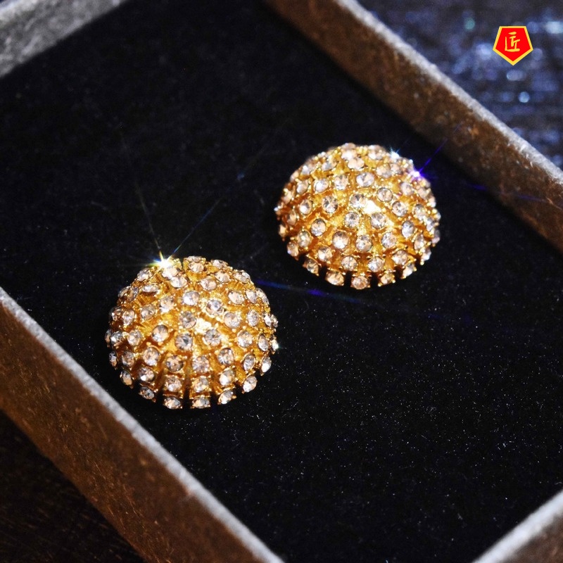 [Ready Stock]French Style 18K Gold Full Diamond Round Fireworks Stud Earrings