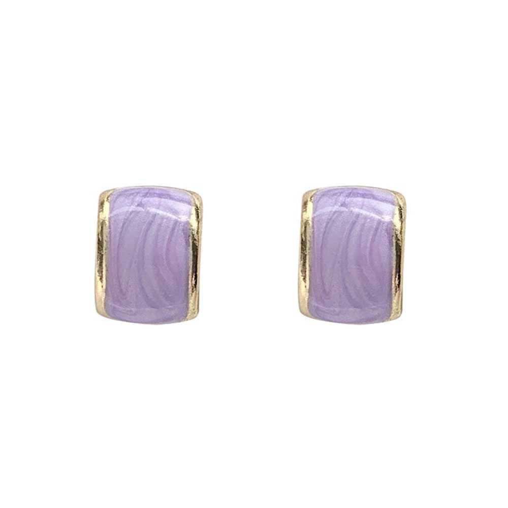 【1 Pasang】S925 jarum perak anting-anting kaca antik Perancis ungu enamel-5