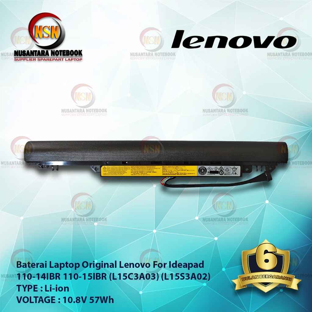 Baterai Original Laptop Lenovo For Ideapad 110-14IBR 110-15IBR L15C3A03 L15S3A02