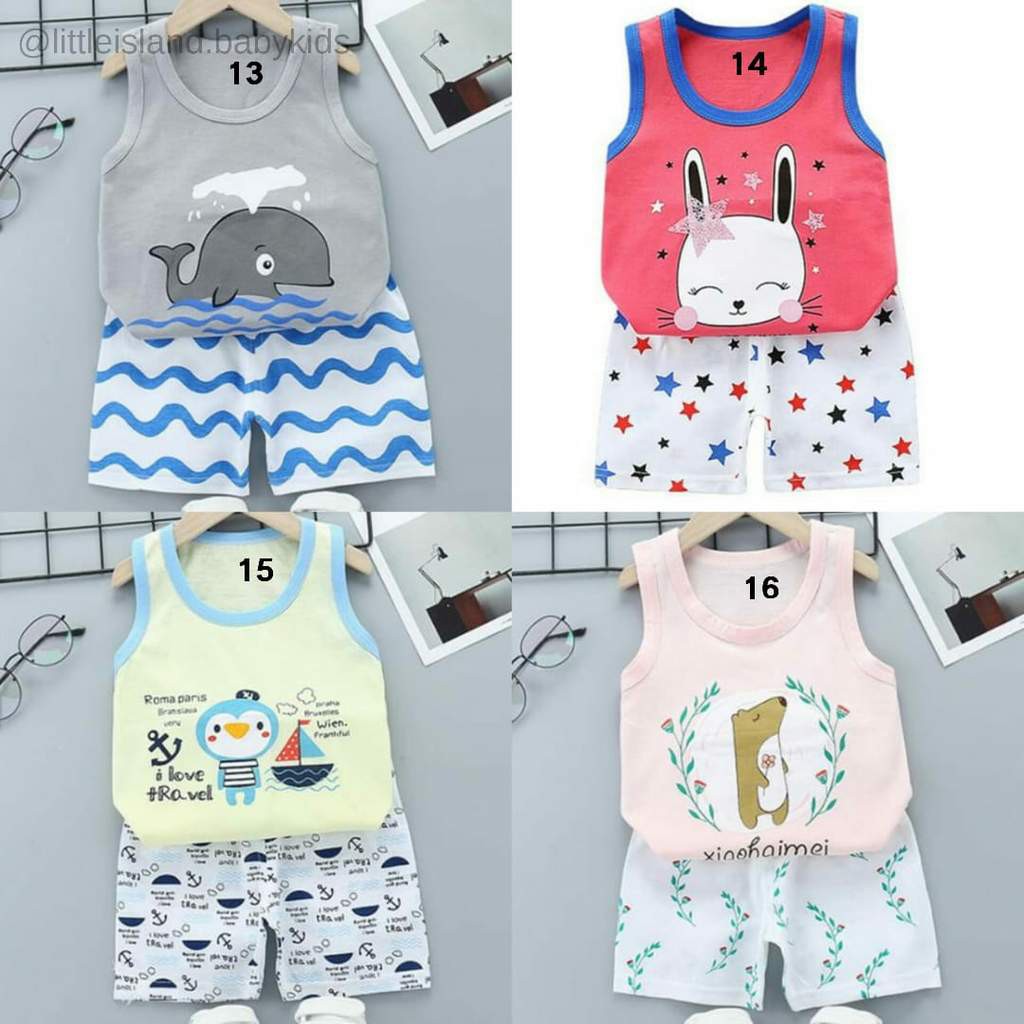 LID9078 No 17-25 - Setelan pendek kutung anak bayi karakter lucu bahan katun / Kaos anak bayi lucu