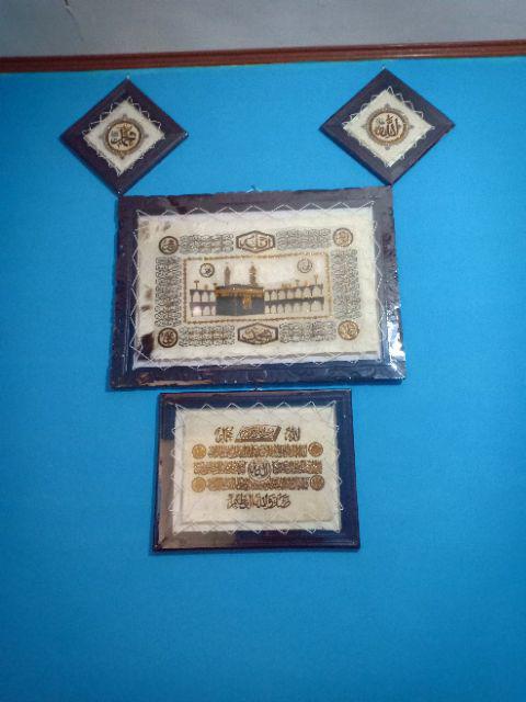 Kaligrafi Hiasan Dinding Kulit Kambing Asli Asmaul Husna Kabah Ukuran Jumbo Besar 50x70 Hiasan Rumah