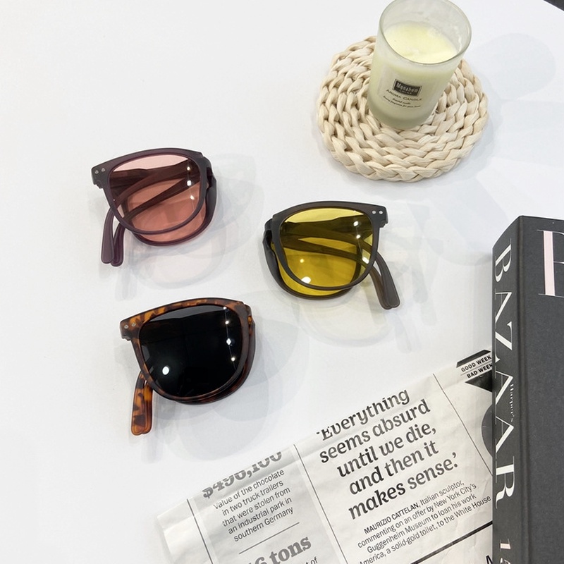 Papaozhu Ins Trendi Paragraf Lipat Bingkai Coklat Kacamata Hitam Untuk Wanita Pria Fashion Polarized Shades Personality UV400 Protection Eyewear