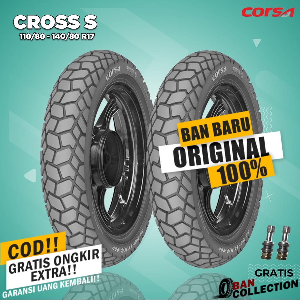 Paket Ban Motor MOGE (Motor Batangan) // CORSA CROSS S 110/80-140/80 Ring 17 Tubeless ban motor tubl