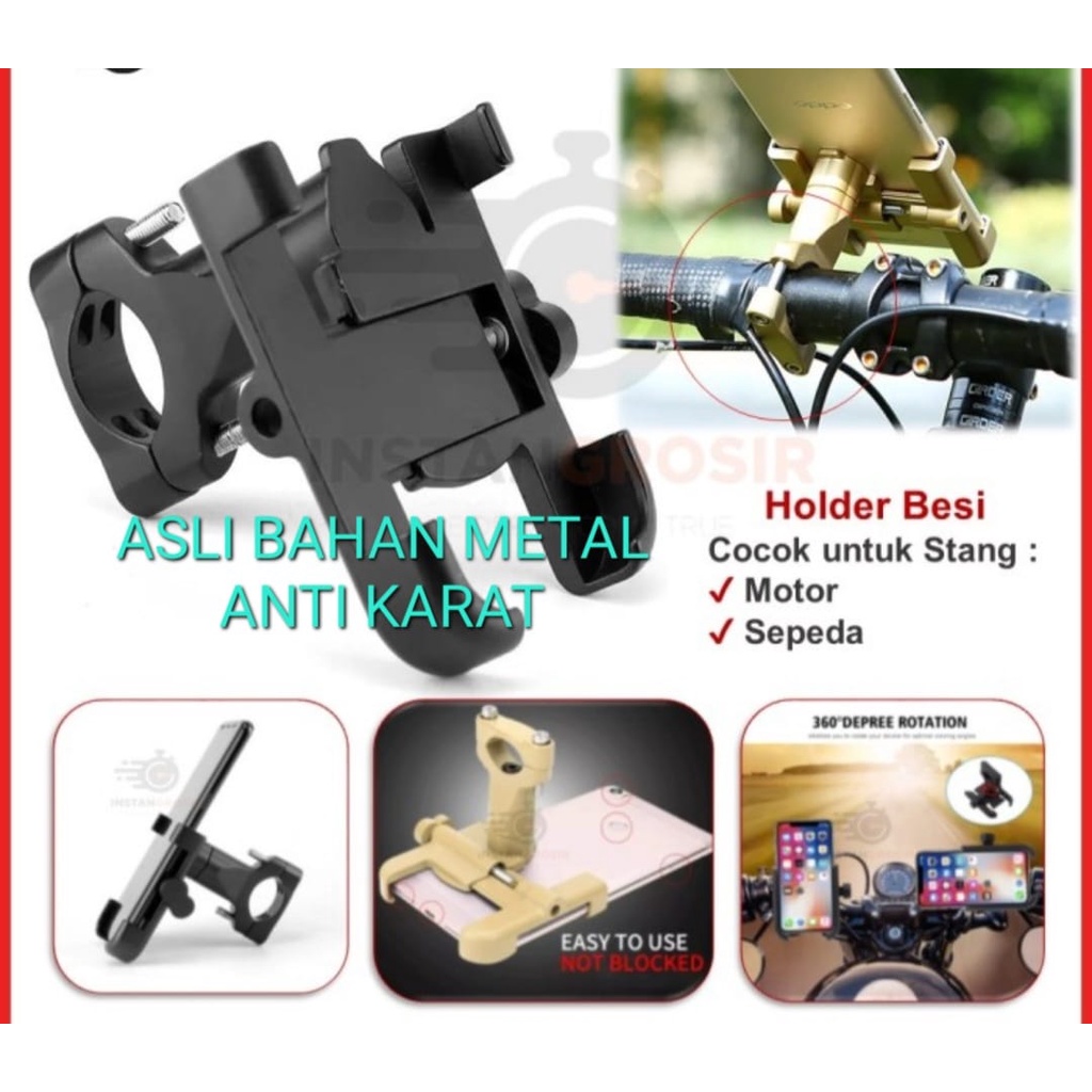 J448  HOLDER HANDPHONE ASLI BAHAN BESI METAL SEPEDA MOTOR SPION GPS ALMUNIUM BRACKET PEGANGAN GANTUNGAN PENGAMAN PELINDUNG ANTI JATUH UNIVERSAL TEMPAT HANDPHONE PENYANGGA STAND ANTI KARAT BISA UNTUK OJOL AMUPUN PRIBADI BISA UNTUK SEGALA HP MAX 7 INCHI