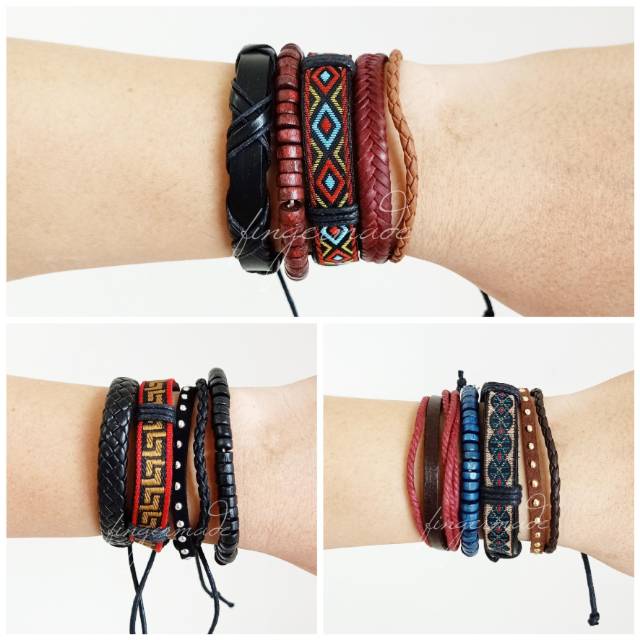 GELANG PRIA BAHAN KULIT SINTETIS PER SET