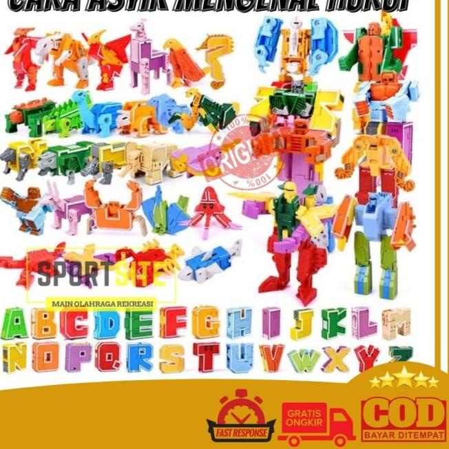 ✹ Mainan Anak Huruf Alphabet Robot Dinosaurus Transformer Edukasi Tobot ❋
