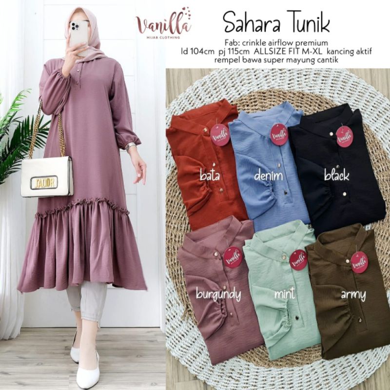Sahara Tunik,Bahan Crinkle Airflow Premium,Rempel Bawah Super Mayung Cantik ,Original Produk Vanillq