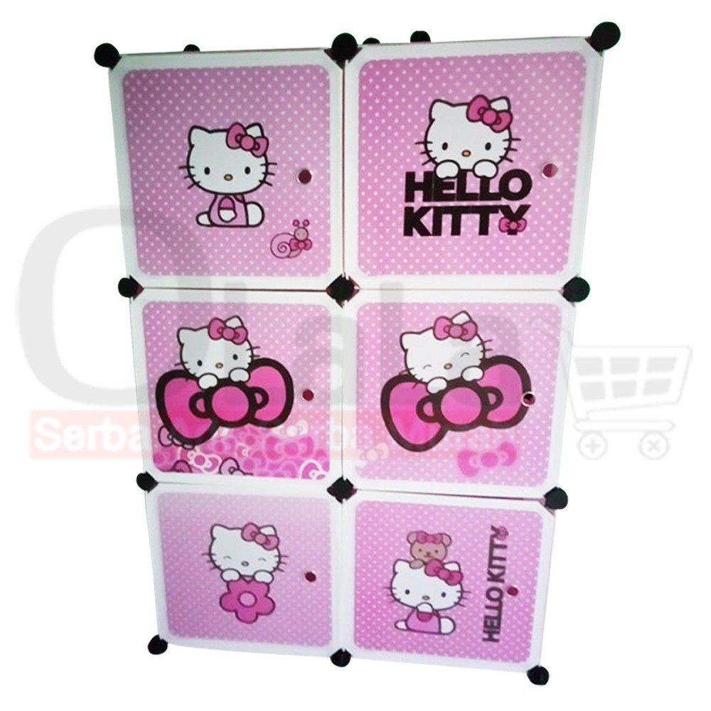 Lemari Baju pakaian plastik rak serbaguna 6 pintu HELLOKITTY OLL 603-1