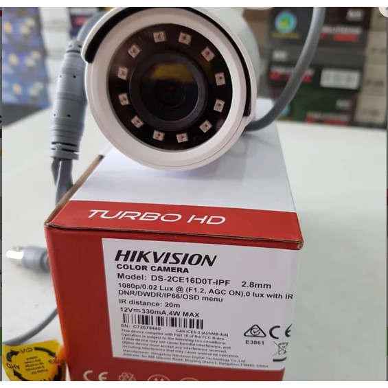 KAMERA CCTV HIKVISION OUTDOOR 2MP DS 2CE16DOT IPF BISA ANALOG AHD TAHAN AIR KABEL 20M DAN ADAPTOR