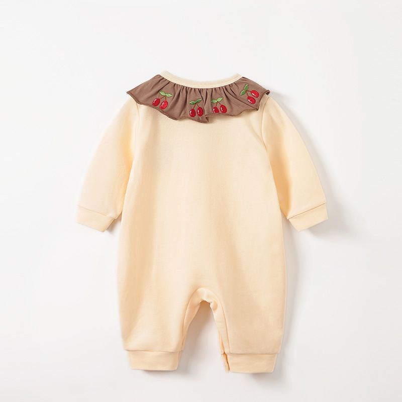 ANANAKSTORE - Baju jumper lengan panjang anak perempuan motif CHERRY CREAM 348 / Baby jumpsuit impor