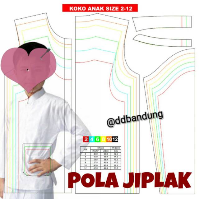 Pola baju koko anak kemeja anak lengkap dengan panduan untuk menambah jahitan/kampuh seragam anak SD
