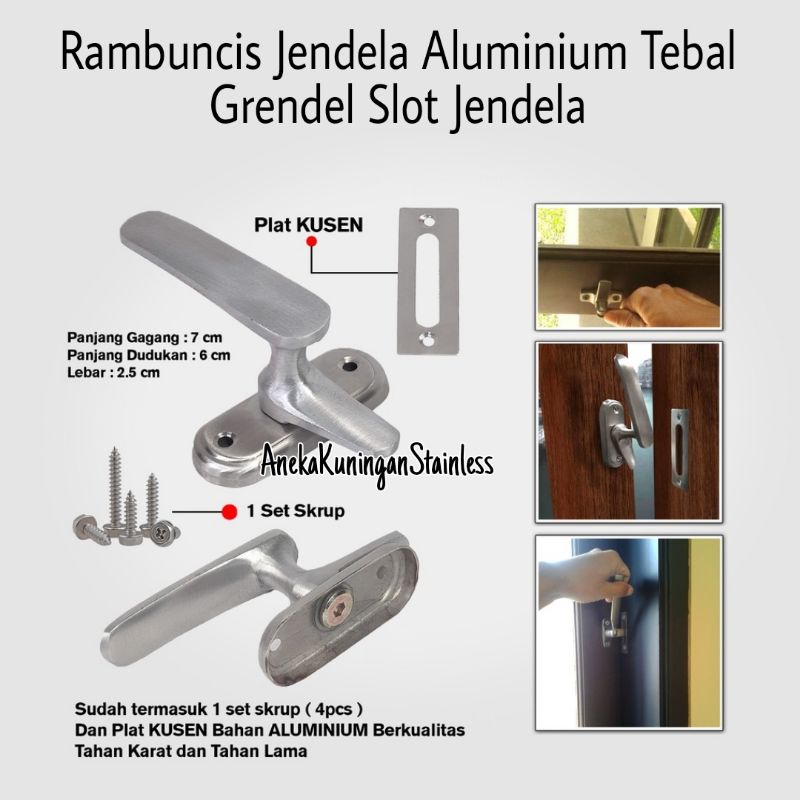 Rambunci jendela aluminium tebal grendel slot jendela panolet slot stainless tebal