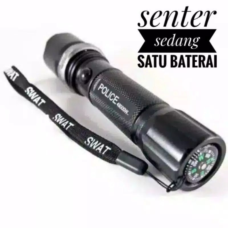 Senter SWAT Police LED T6 / 99000w - Senter Emergency SWAT mini (senter kompas) - Batrai Cadangan