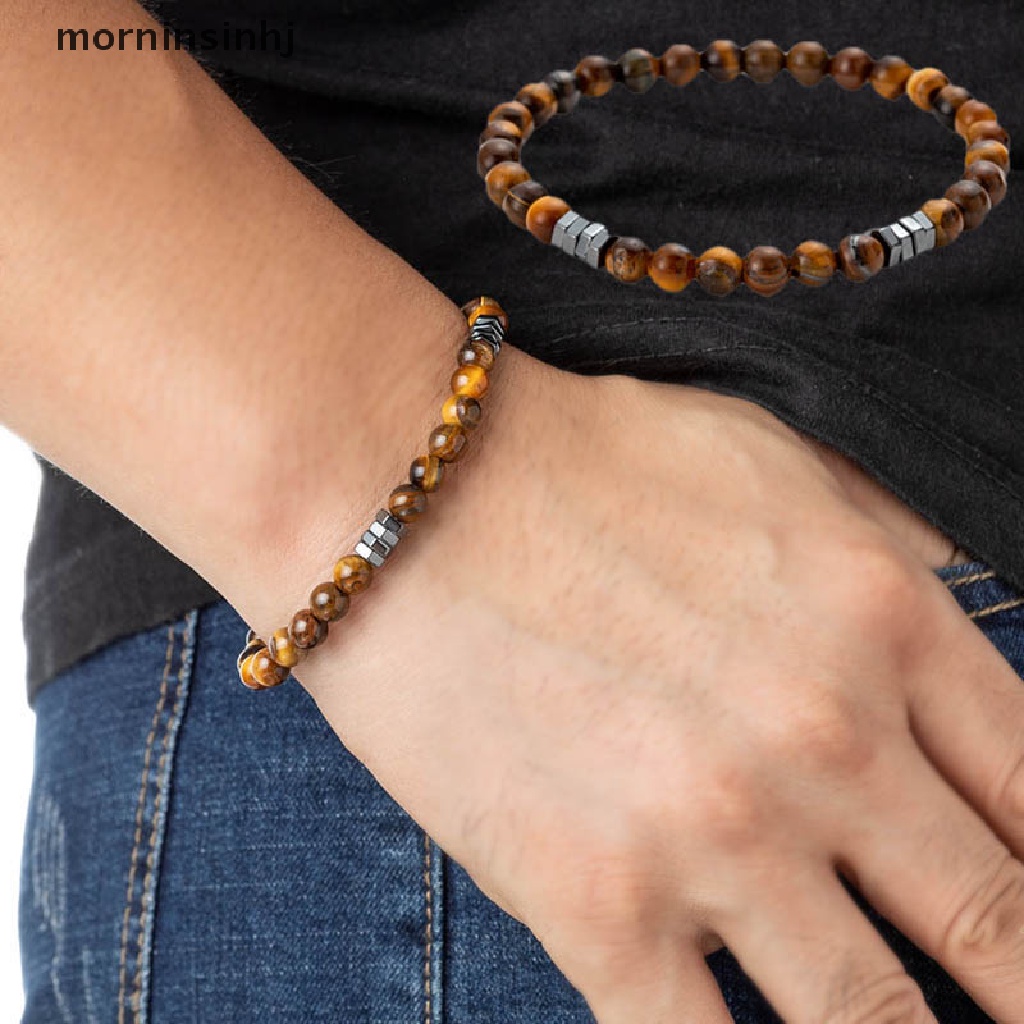 Gelang Tangan Manik-Manik Batu Mata Harimau Natural Untuk Pria