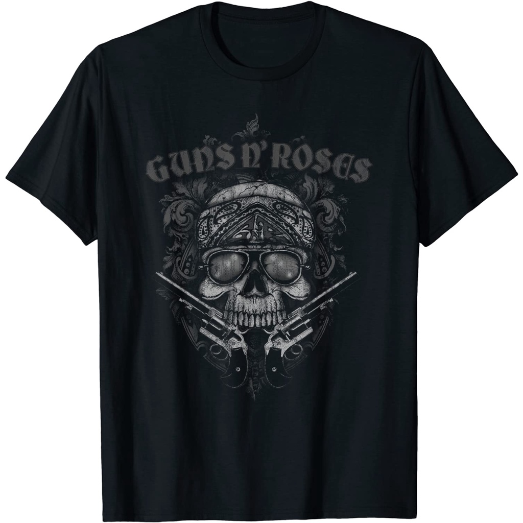 Baju Kaos Pria Guns N' Roses Official Skull Guns Bandanna- Size USA : S-XXL