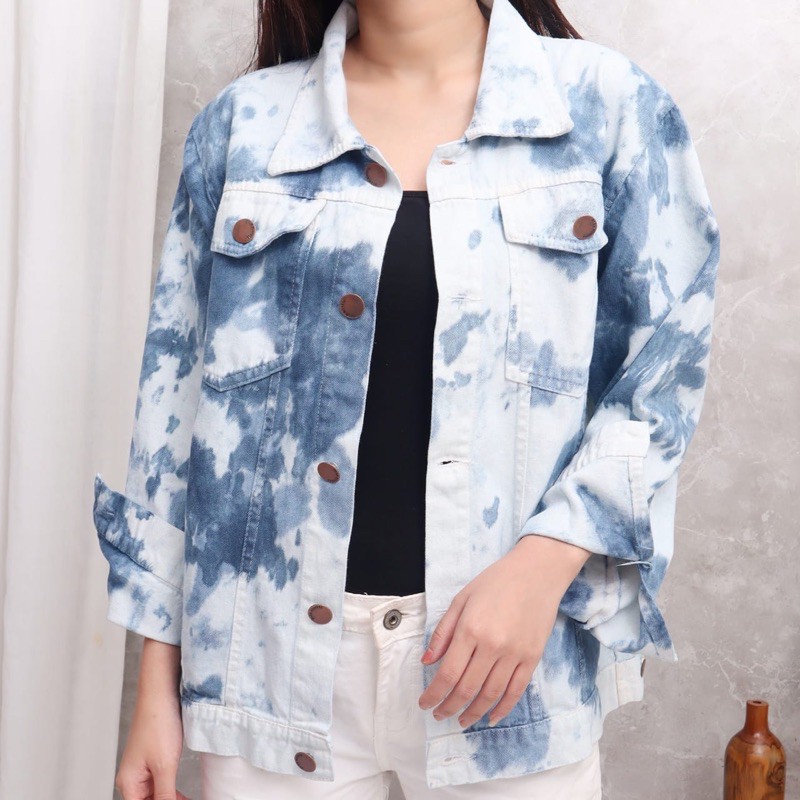 Jaket Jeans Tie dye Bahan Tebal fit XXL