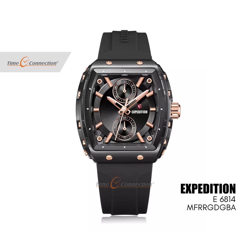 Expedition E 6814 MFRRGDGBA Hitam Original / Jam Tangan Wanita Pria Karet / Black Rosegold Rubber MF