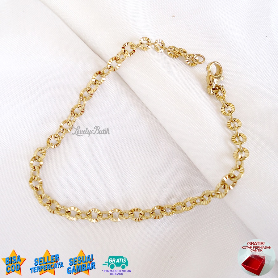 Lovelybutik Gelang Tangan Titanium Asli Anti Karat dan Luntur V3ra Gelang Korea Wanita Polos Model Rantai Nori Donat Kekinian BONUS KOTAK PERHIASAN