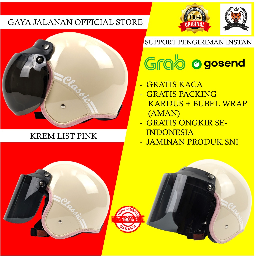 Helm Bogo Dewasa Helem Motor Retro Remaja Classic Pria Wanita SNI Open Face Klasik Cewek Cowok A6