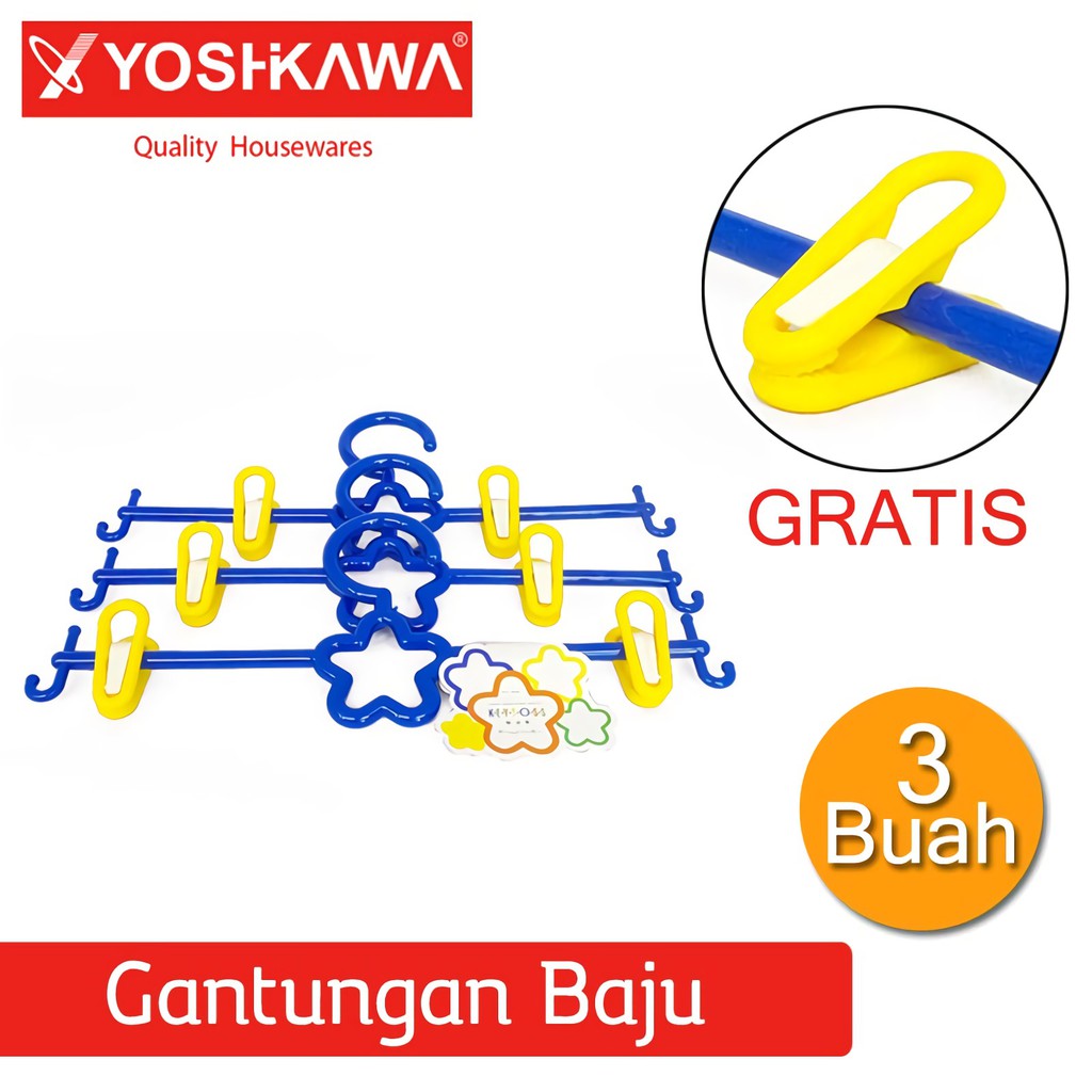 

YOSHIKAWA Gantungan Baju BONUS Capitan 3 Buah Kapstok Hanger Laundry EVL-G-806 Biru