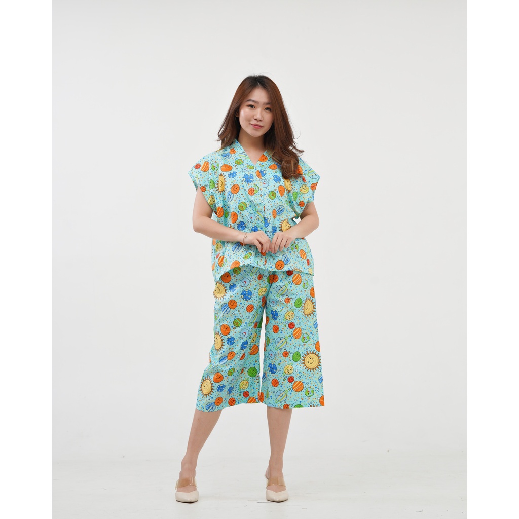 IZANY Piyama Dewasa Kimono Kulot / SET Kimono Kulot V Banyak Motif-PLANET TOSCA
