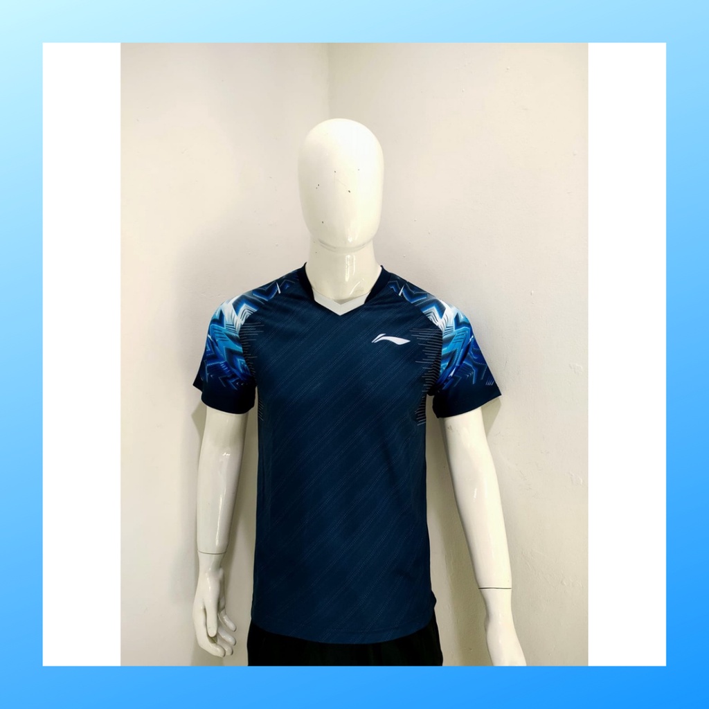 Kaos bulutangkis pria baju badminton atasan jersy wanita dewasa t-shirt outfit seragam kostum jersey olahraga casual suit pakaian jarsey oblong apparel sports jersi sudirman thomas uber cup bulu tangkis L158 navy polos