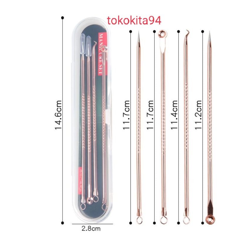 (Jakarta)Pinset Komedo Set 4 in 1 Free Kotak Stainless Steel 1Set isi 4 Pcs - Pencet Jerawat- Blackhead