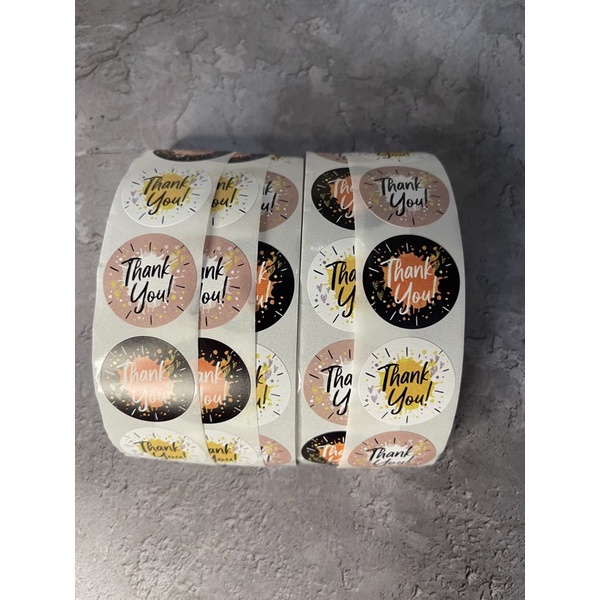 (50pcs) Stiker Thank You Bulat size 2,5cm / Thank You stickers Olshop etc-Brown white black