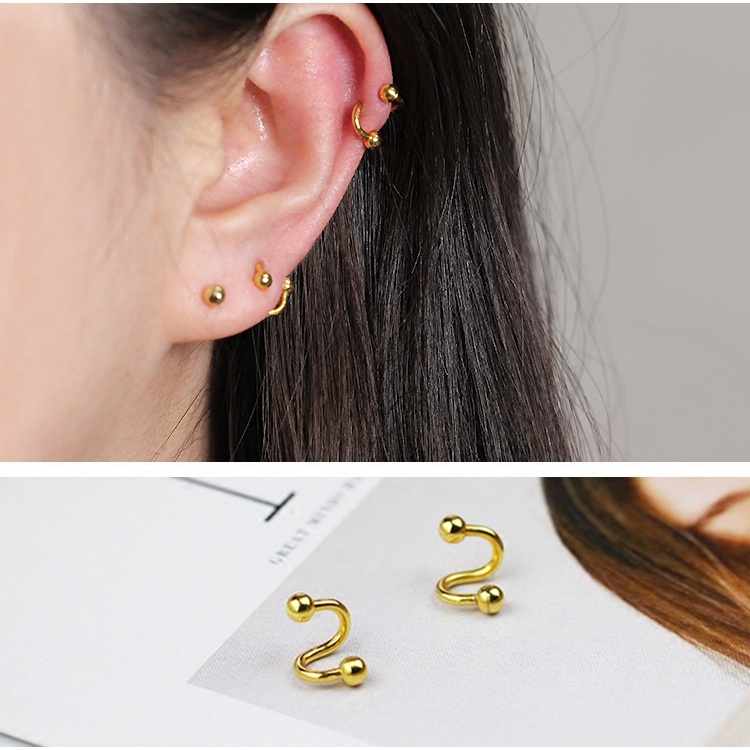 Roselife Anting Tusuk Bentuk Spiral Bahan Stainless Steel Tahan Air Untuk Unisex