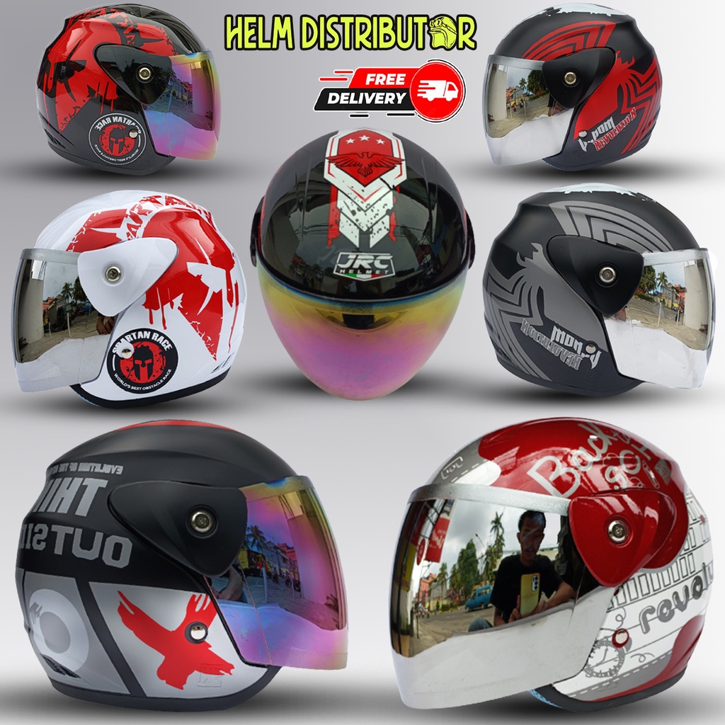 HELM EVOLUTION MURAH HALF FACE MOTIF MODEL CM EVO KACA PELANGI SILVER UNTUK PRIA DAN WANITA DEWASA COD