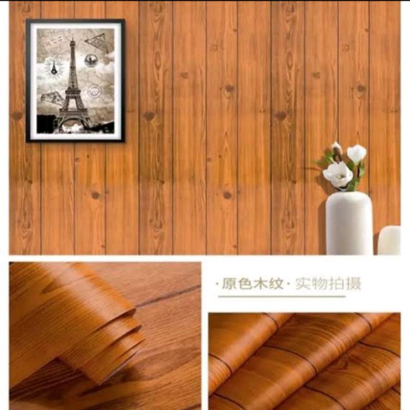 WALLPAPER STIKER MOTIP KAYU JATI ,BAHAN PVC ANTI AIR
