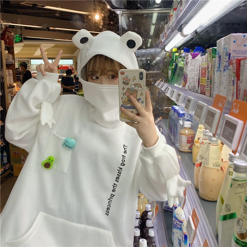 [littlecrab] Hoodie Oversize Katak Kodok Korea Hoodie Topi Full Zipper Lucu Avocado Dino Hoodie Unisex Besar Korean Style