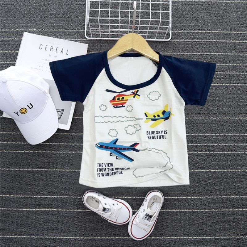 KAOS RAGLAN ANAK LAKI LAKI / KAOS ANAK PREMIUM - BAJU ATASAN ANAK COWOK 1-8 THN-PLANE PUTIH