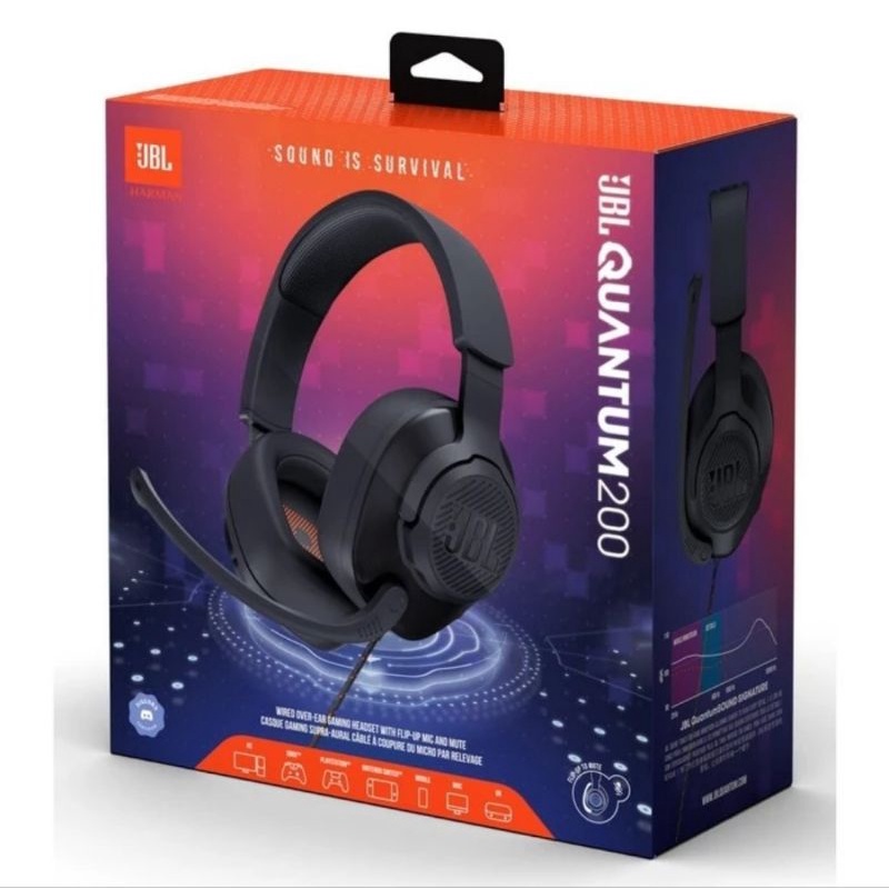 JBL Quantum 200 / Q200 Wired Over Ear Gaming Headset Headphone Resmi - Hitam