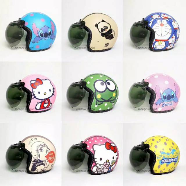 Helm retro bogo kulit dewasa motif karakter all size