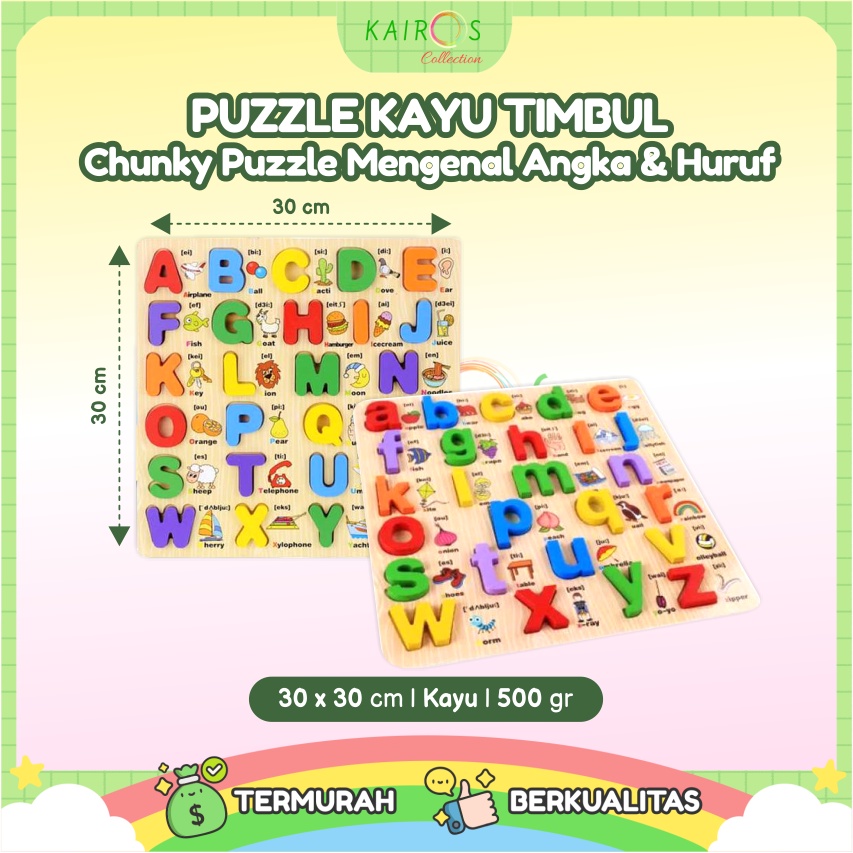 Puzzle Kayu Anak Timbul Puzzle Chunky Alfabet Huruf Puzzle Kayu Balok ABC