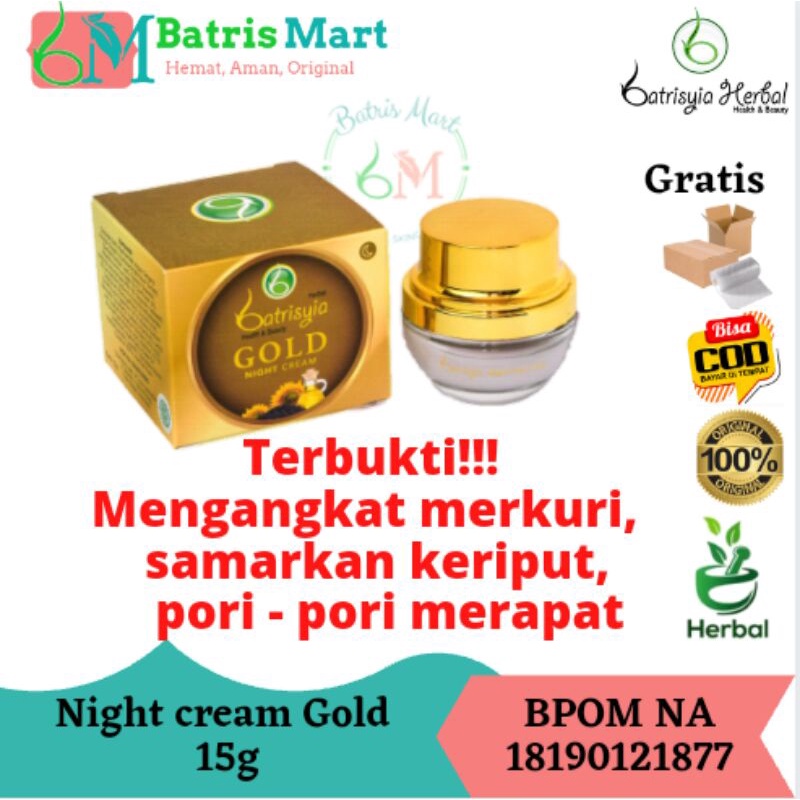 Night cream gold cream malam BPOM pelembab wajah Batrisyia Herbal