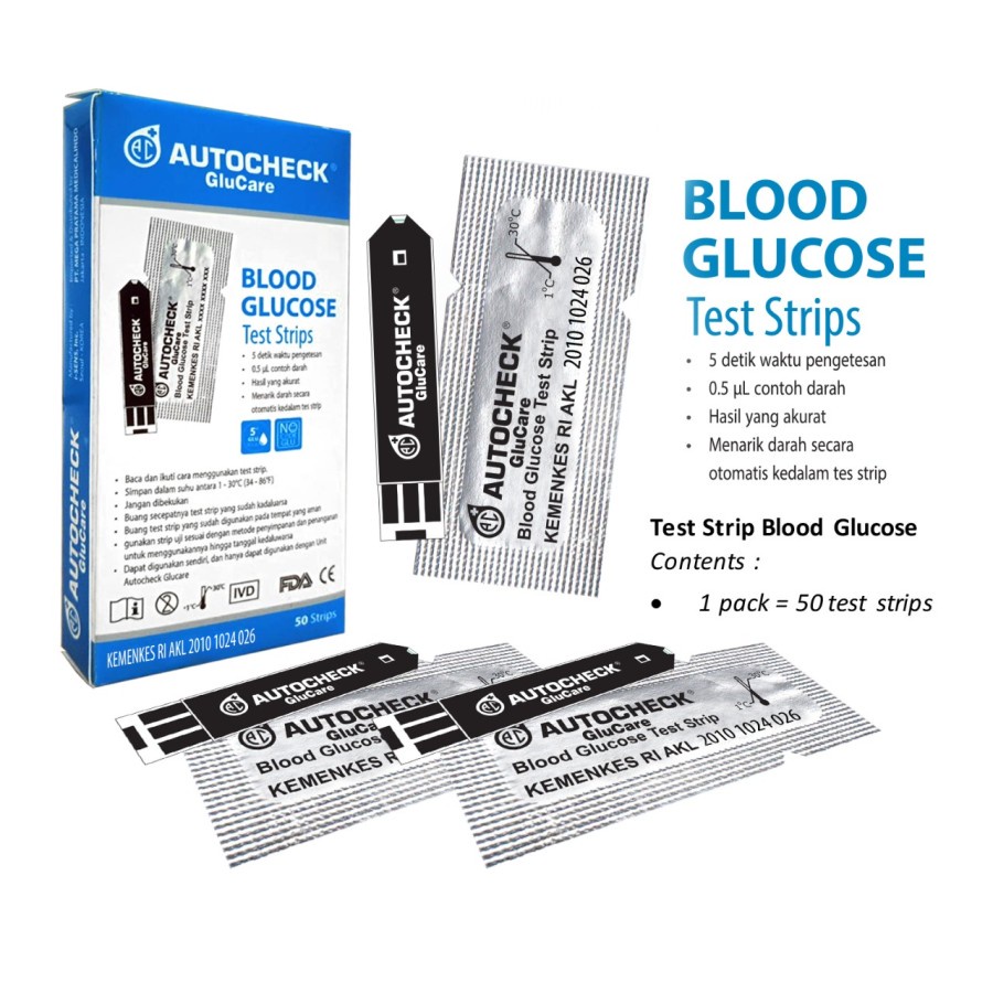 AUTOCHECK Glucare Test Strip Gula Darah / Blood Glucose Strip isi 50