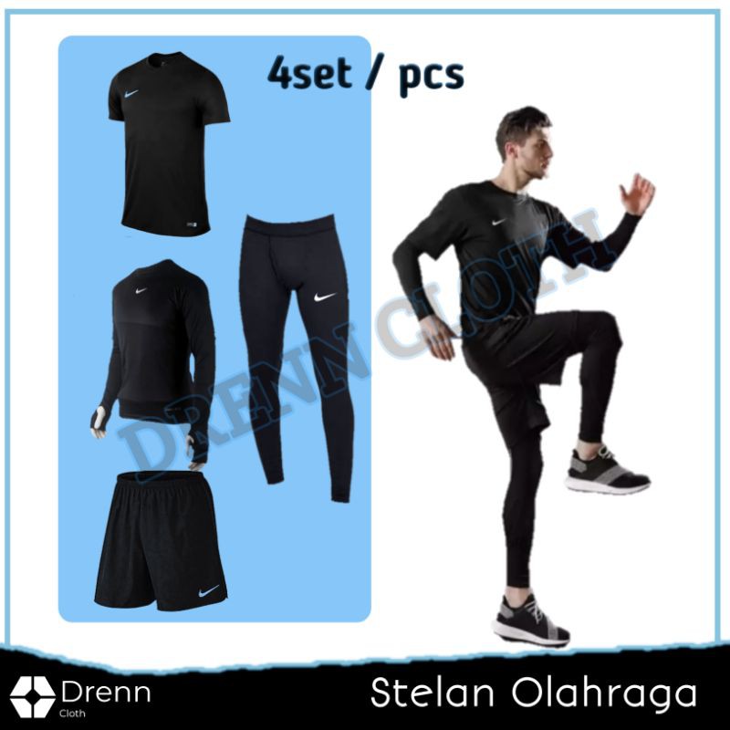 4 in 1 Full Set Setelan Olahraga Pria Premium Manset Baju Olahraga Futsal Running Sepakbola