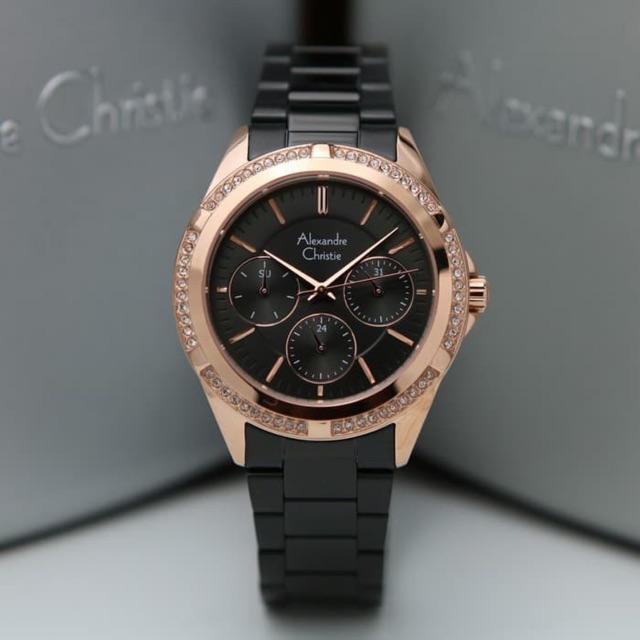Jam Tangan Wanita Alexandre Christie AC 2826 Rosegold Black Original Garansi Resmi 1 Tahun