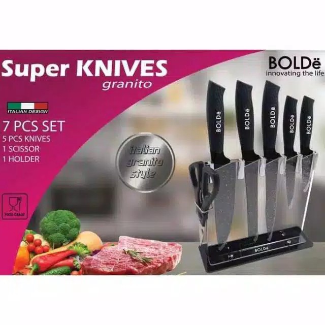 BOLDe pisau dapur - Super Knives Granito Black + Gunting + Pisau roti dan buah