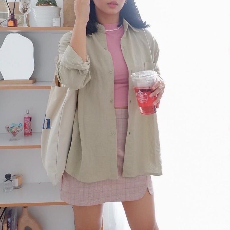 Kemeja Wanita Linen Oversize Olivia Shirt Linen Pocket OL