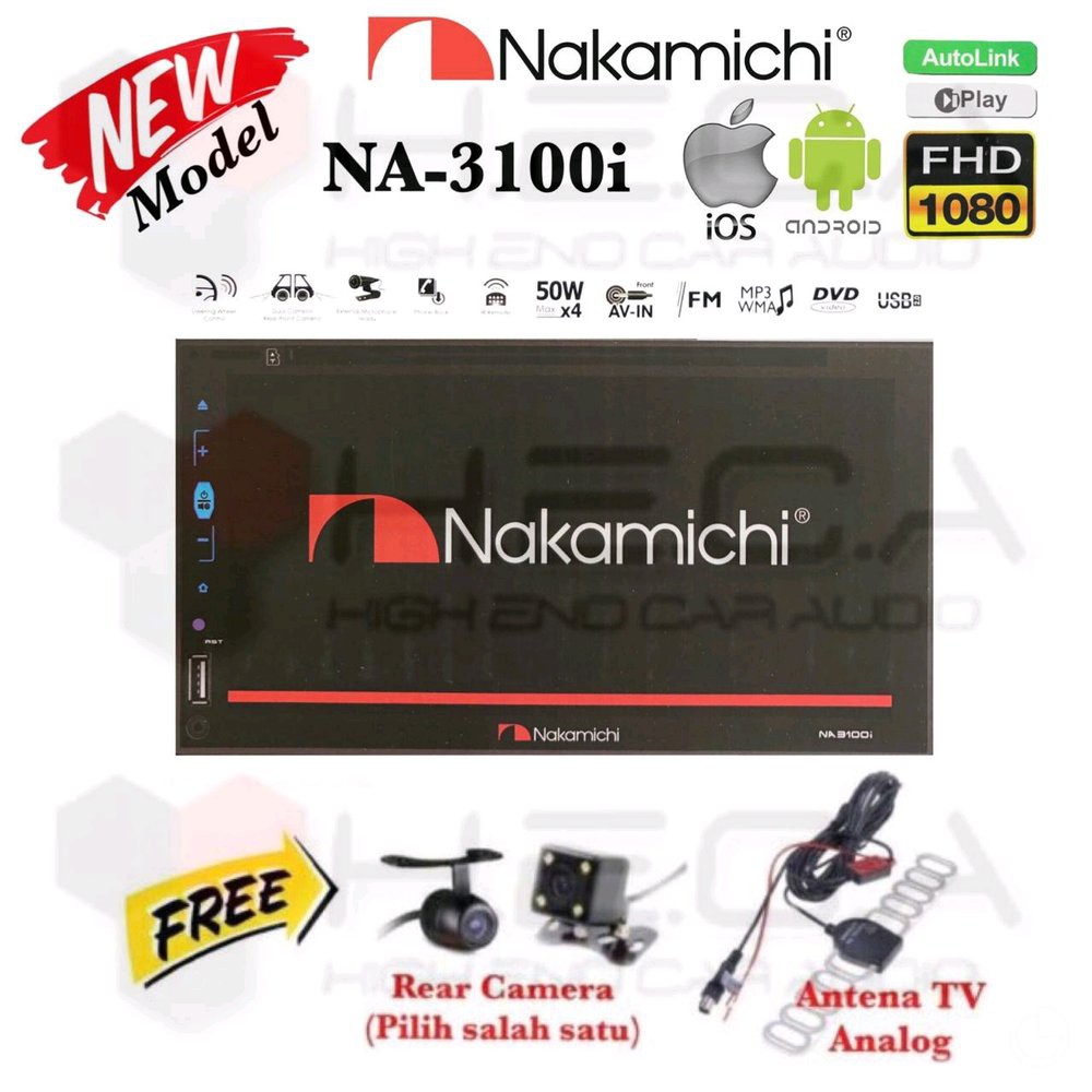 Paket Nakamichi NA-3100i autolink Tape TV Mobil Head Unit Double Din & Kamera Mundur