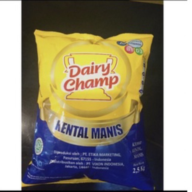 

susu kental manis dairy champ kemasan bantal 2,5kg