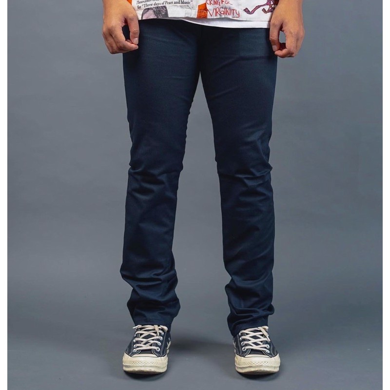 SVGE DENIM “ Luxy “ Chino Pants Navy Twill Cotton Accent Selvedge Rainbow